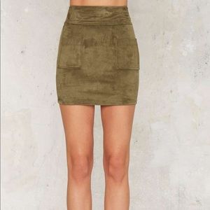 Olive Green Suede Mini Skirt